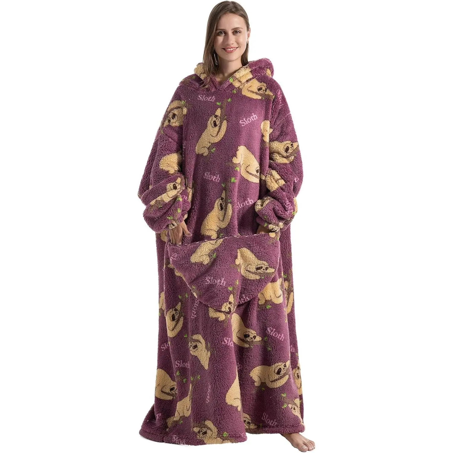 Blanket Hoodie for Men, Oversized Warm Cozy Hooded Wearable Blanket with Sleeves