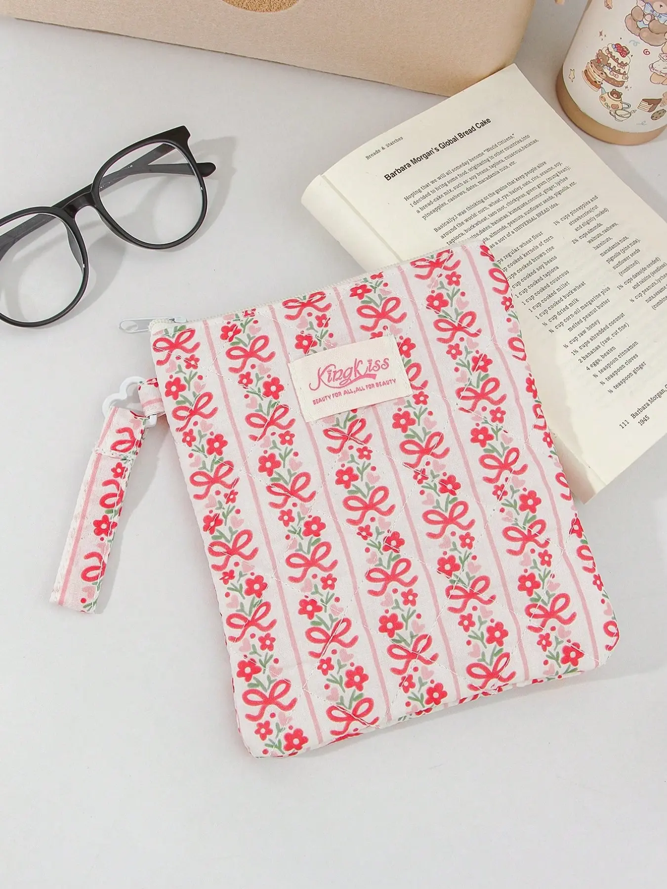 Fashion Floral Print E-Reader Organizer Pouch, Zipper Coin Wallet, Digital Storage Bag, 6/6.8/7 Inch E-Book Case, Travel Makeup Bag