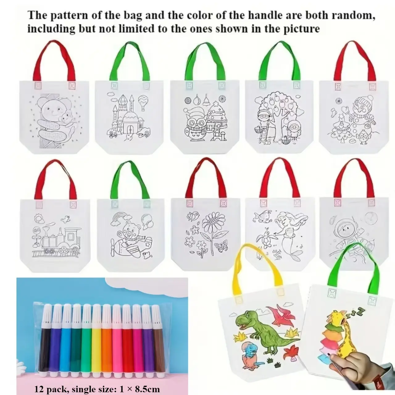 DIY Graffiti Art Bags | 24pc Reusable Animal Party Favor Kits with 12 Markers | Kids Creative Craft & Storage Solution
