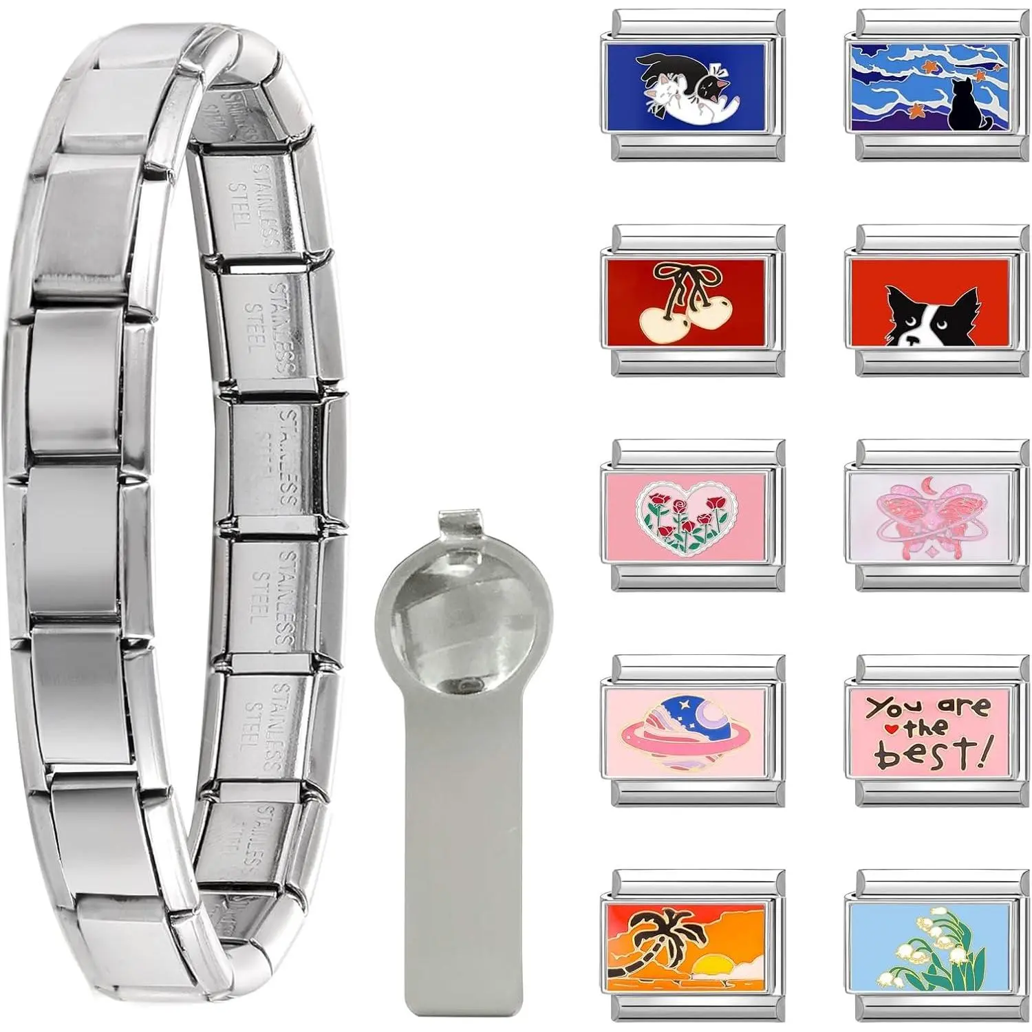 Italian Charms Bracelet  10 count Glitter   Set  Gifts | DIY Italian Module Bracelet, Gifts, Starter Bracelet