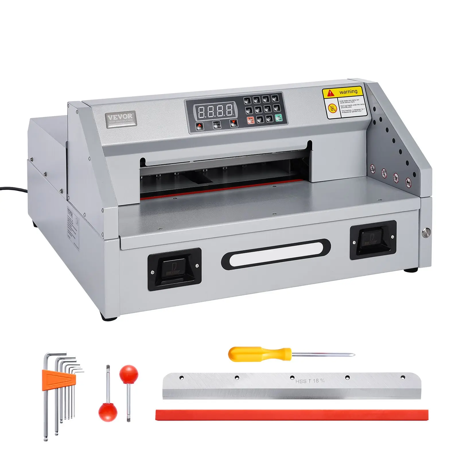 VEVOR 300W Heavy Duty Electric Paper Cutter - 11.8 in/330 mm Cutting Width, 1.5 in/38 mm Cutting Thickness, Metal Body, Infrared Safety Function, Automatic Stopping, Dual-Button Design, Casters, Extra Blades, Durable Materials, Paper Cutters