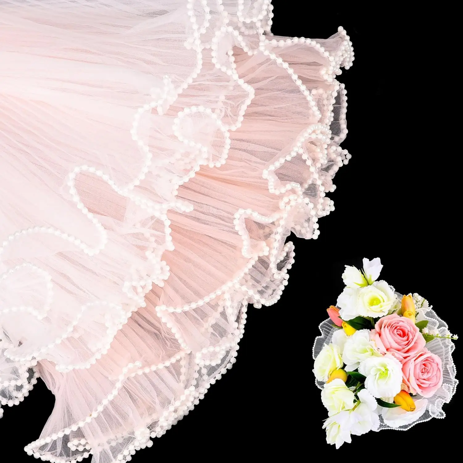 2 Pack 4.37 Yard Pearl Mesh for Bouquets, White & Champagne Pink Flower Wrapping Mesh Paper Premium Floral Mesh Packaging Suitable for Mother's Day & Wedding & Party