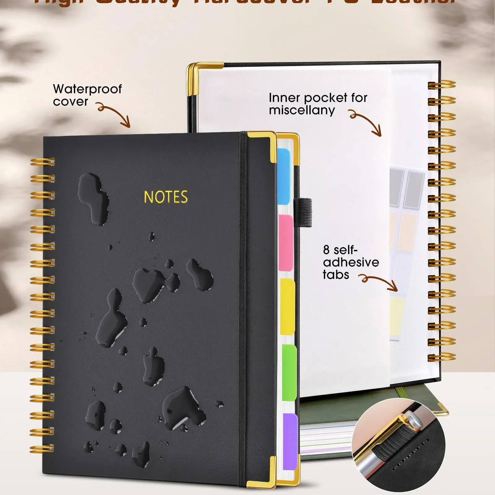 A5 Hardcover Spiral Notebooks with Removable Dividers and 100gsm Grid Paper