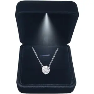 Pendant Necklace Box with LED Light, Necklace Gift Box Velvet Jewelry Display Case for Proposal Engagement Wedding and Birthday,BlackGift.