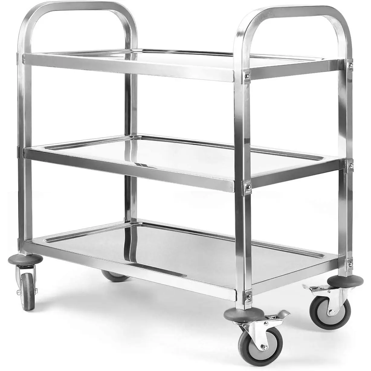3 Tier Stainless Steel Cart 37.4 x 19.7 x 37.4 Inch | Kitchen Trolley Cart Serving Cart Kitchen Utility Rolling Cart Service Catering Storage Cart with Locking Wheels