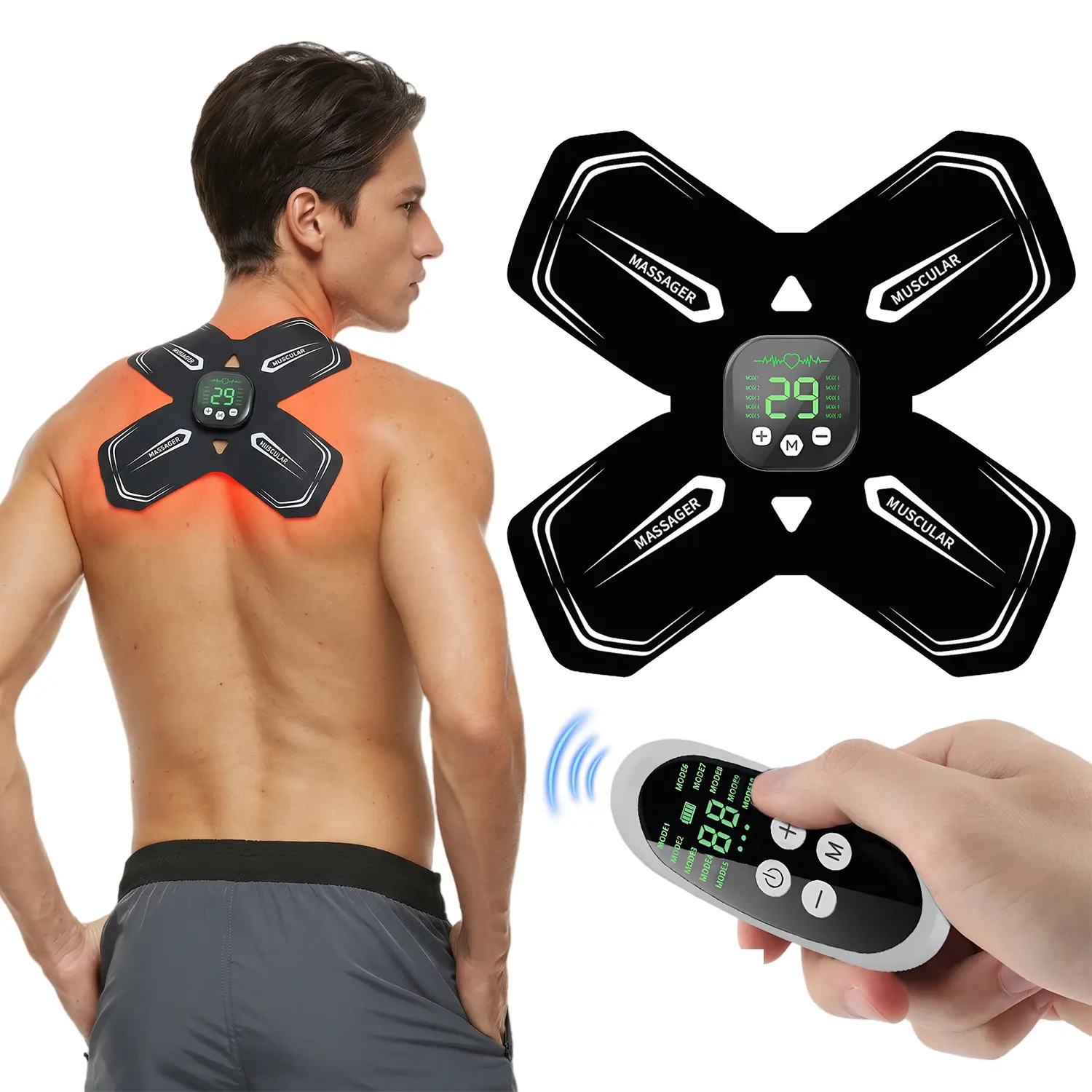 TENS Unit Muscle Stimulator with 10 Modes, 29 Intensities TENS Machine for Gradual Back Pain Relief Therapy, Rechargeable EMS Unit Massager with Remote Control