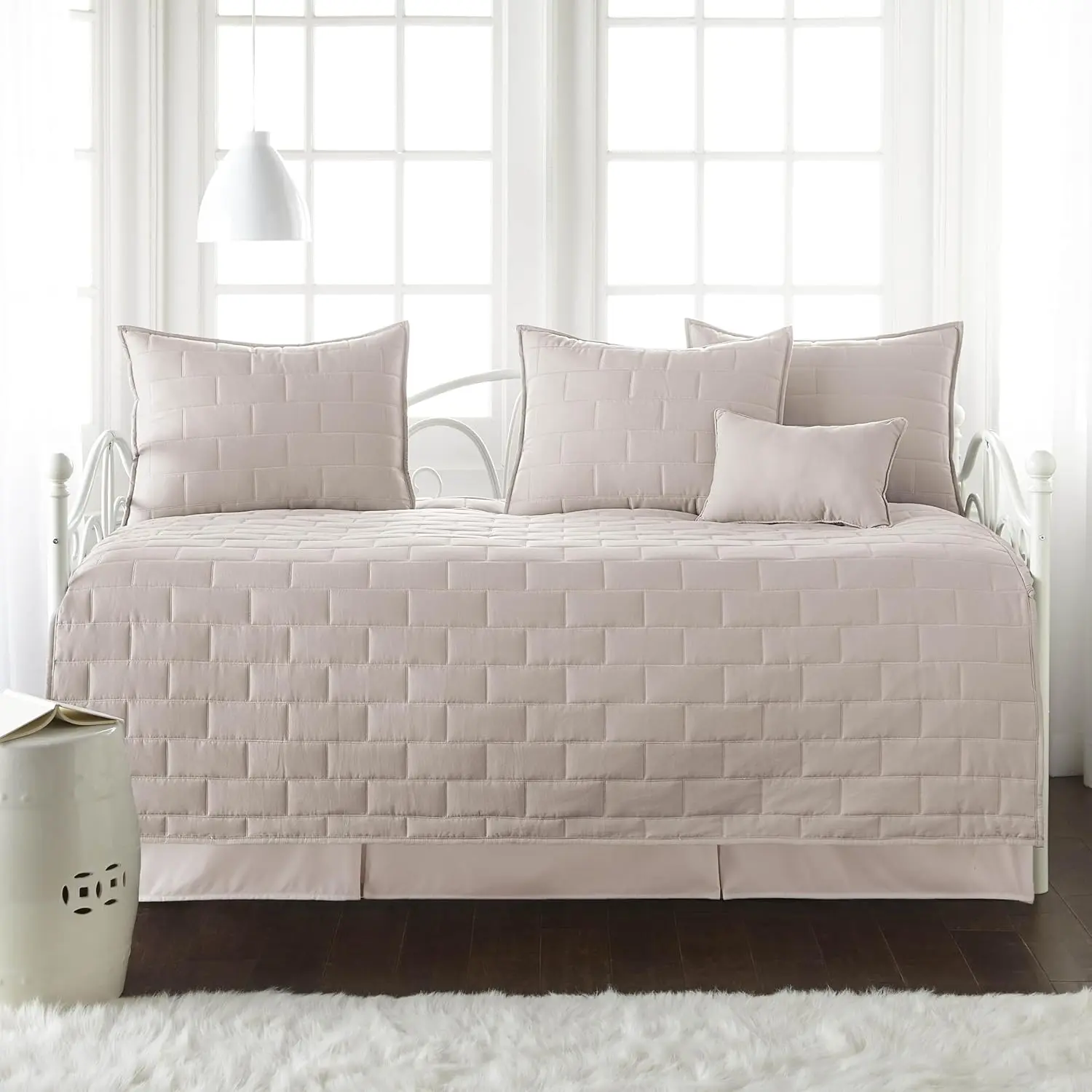 Twin Daybed Covers, 6-Piece Twin Bedding Set, Daybed Cover Set with 3 Pillow Shams, 1 Bedskirt, 1 Throw Pillow, Brickyard Bone