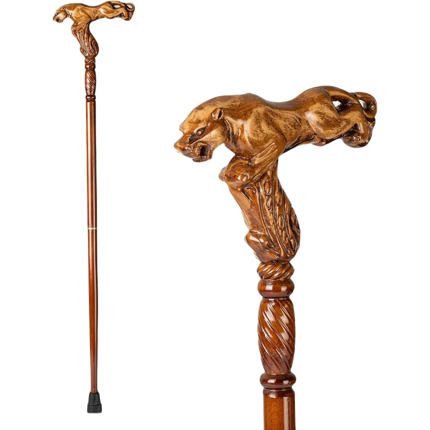 Walking Cane Hand Carved Wooden 37 Inch Ergonomic Handle Rubber Tip for Men Women Seniors Fashionable Unique