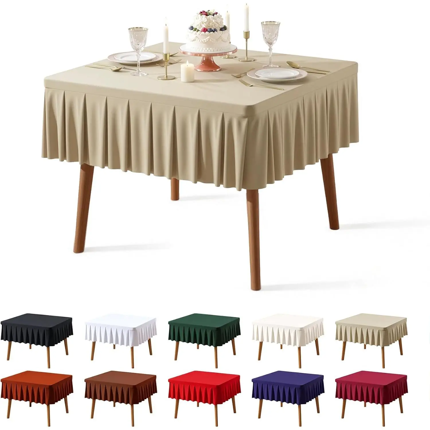 PARTISKY Natural Spandex Square Tablecloths 34x34 Inch, Wrinkle Free Fitted Card Table Cloth Stretch Square Table Cover for Kitchen Dinner, Holiday Party, Wedding Banquet, Display Trade Show