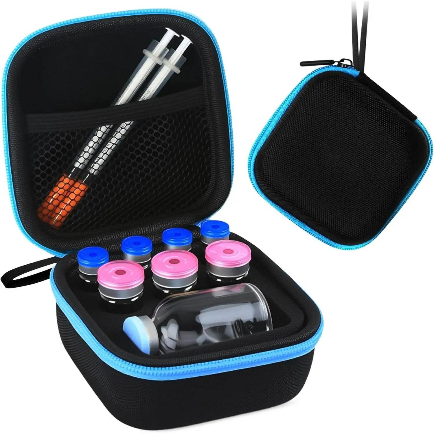8-Slot Dual-Lightweight Mesh Vial Organiser Pouch with Fixed Slots & Built-In Mesh Accessory Pocket - Multi-Size Peptide Travel Container, Fits 30ml/10ml/3ml Bac Water & Insulin Vials, Fridge-Freezer Safe for Road Trips/Daily Outings (Case Only)