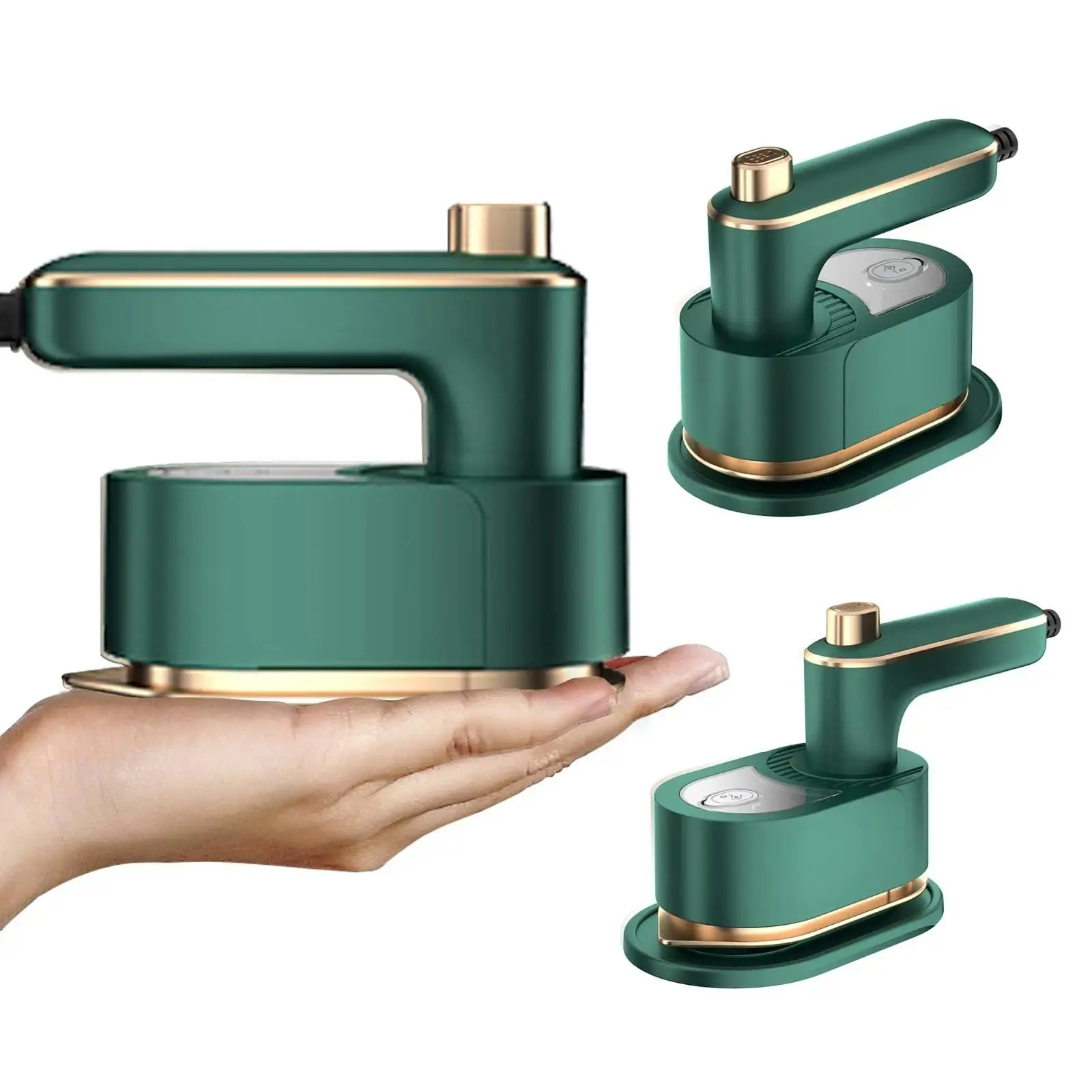 1 pack handheld convenient electric iron beige/green, 30S fast fogging, foldableable design, lightweight body, travel portable; suitable for different fabrics woolen, silk, knitting, chemical fiber, etc.; 50ML water tank capacity, with anti-scalding base