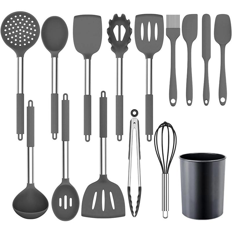 Silicone Cooking Utensils Set with Wooden Handle (12pcs/set), Non-stick Spatula Set, Kitchen Cooking Utensils Set, Birthday Gift Ideas, Kitchen Gadgets Utensil Set, Back To School Candy Kitchen Accessories, Fall Decor, Home Decor