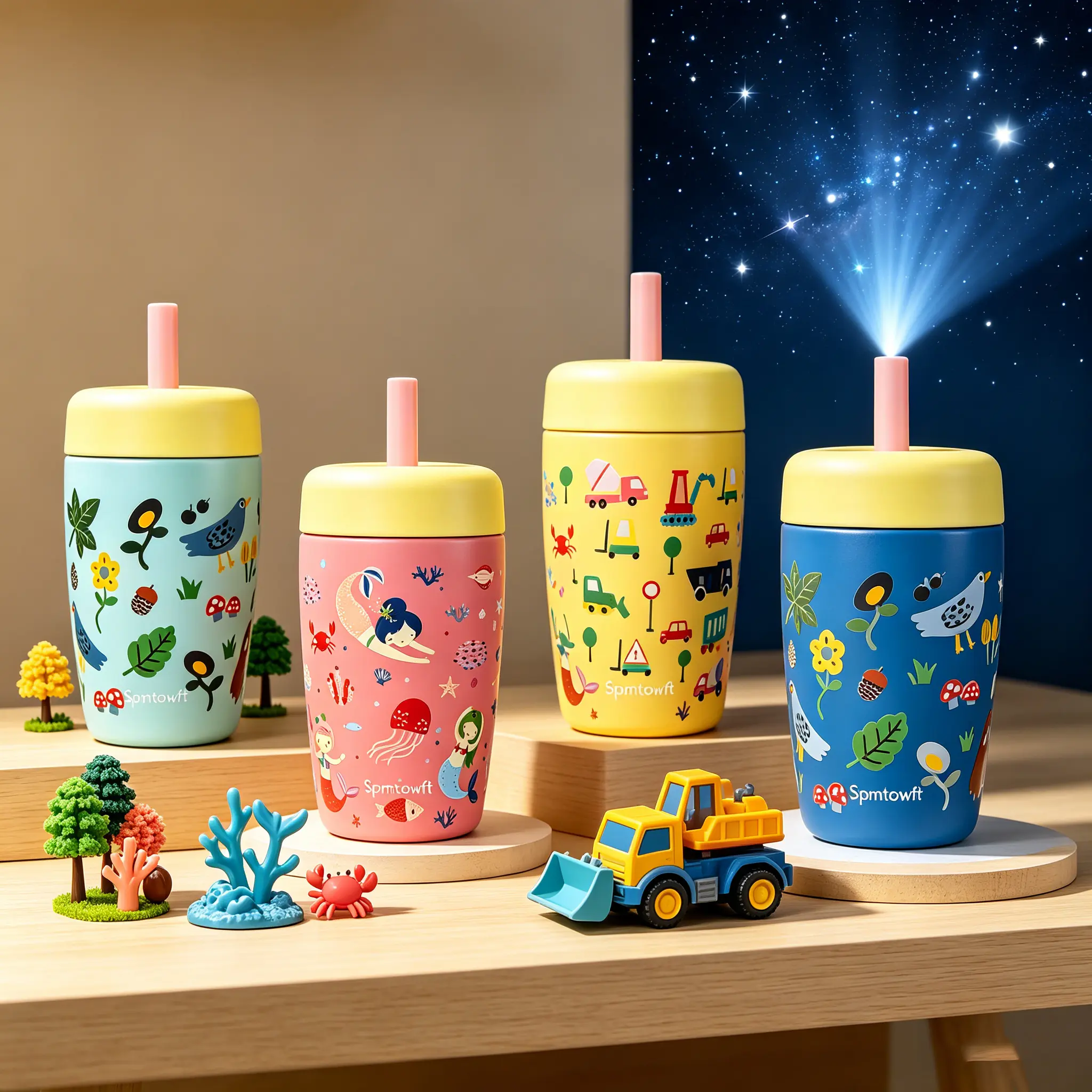 340ml/12oz Portable Stainless Steel Mermaid 3D Cartoon Print Sippy Tumbler with Straw, Double-Layered Insulated Vacuum Flask, Hours of Hot/Cold Retention, for Students, Outdoor Use