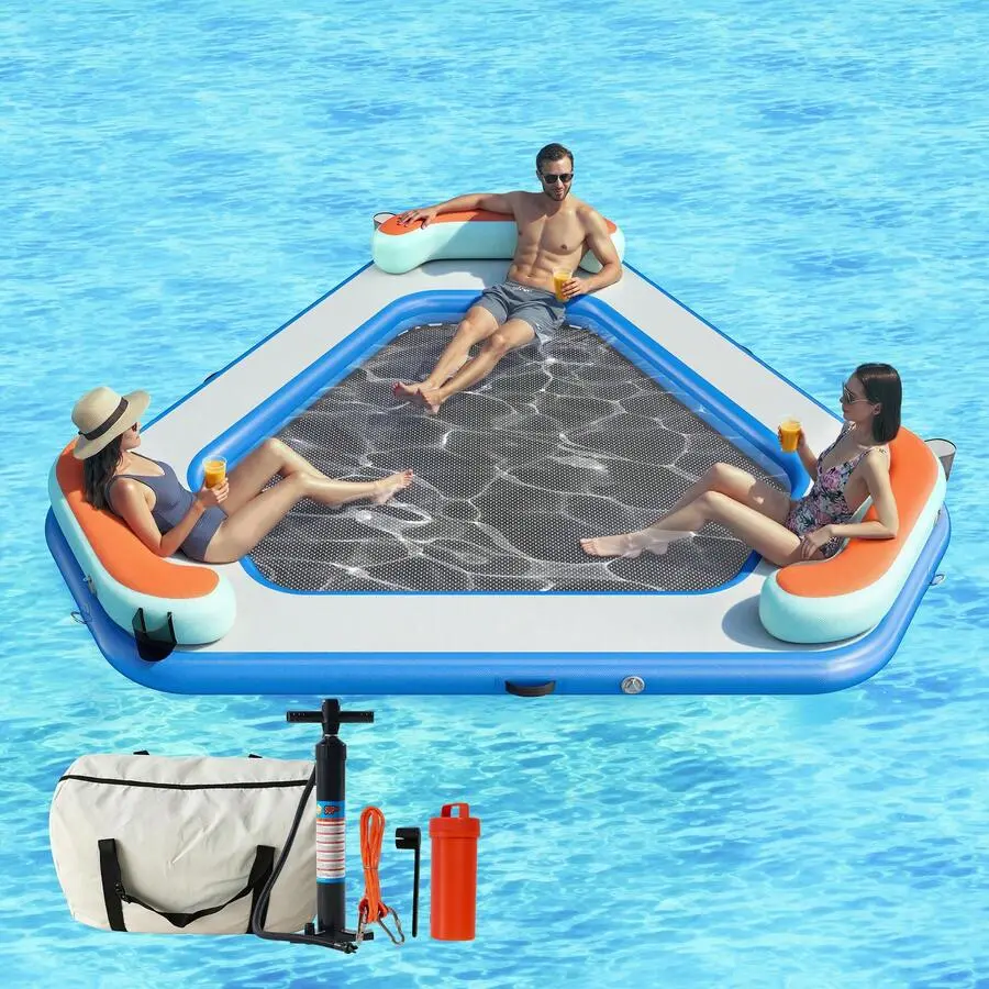 Inflatable Water Hammock Float With Cup Holders, Soft Ladder, Center, Lake Raft Party