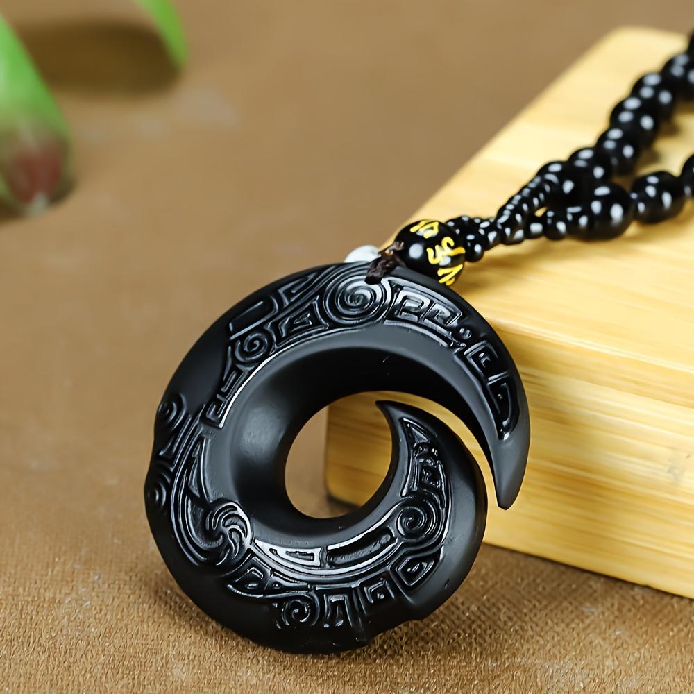 1 piece of obsidian pendant, unisex lucky necklace, elegant natural gemstone design, jewelry gift men's Iced Out Cubic Zirconia Eternity Band slip chain Hip Hop Crystal Vintage Black Bead Cross Versatile Communion Rosary Adjustable CowTag Initial link