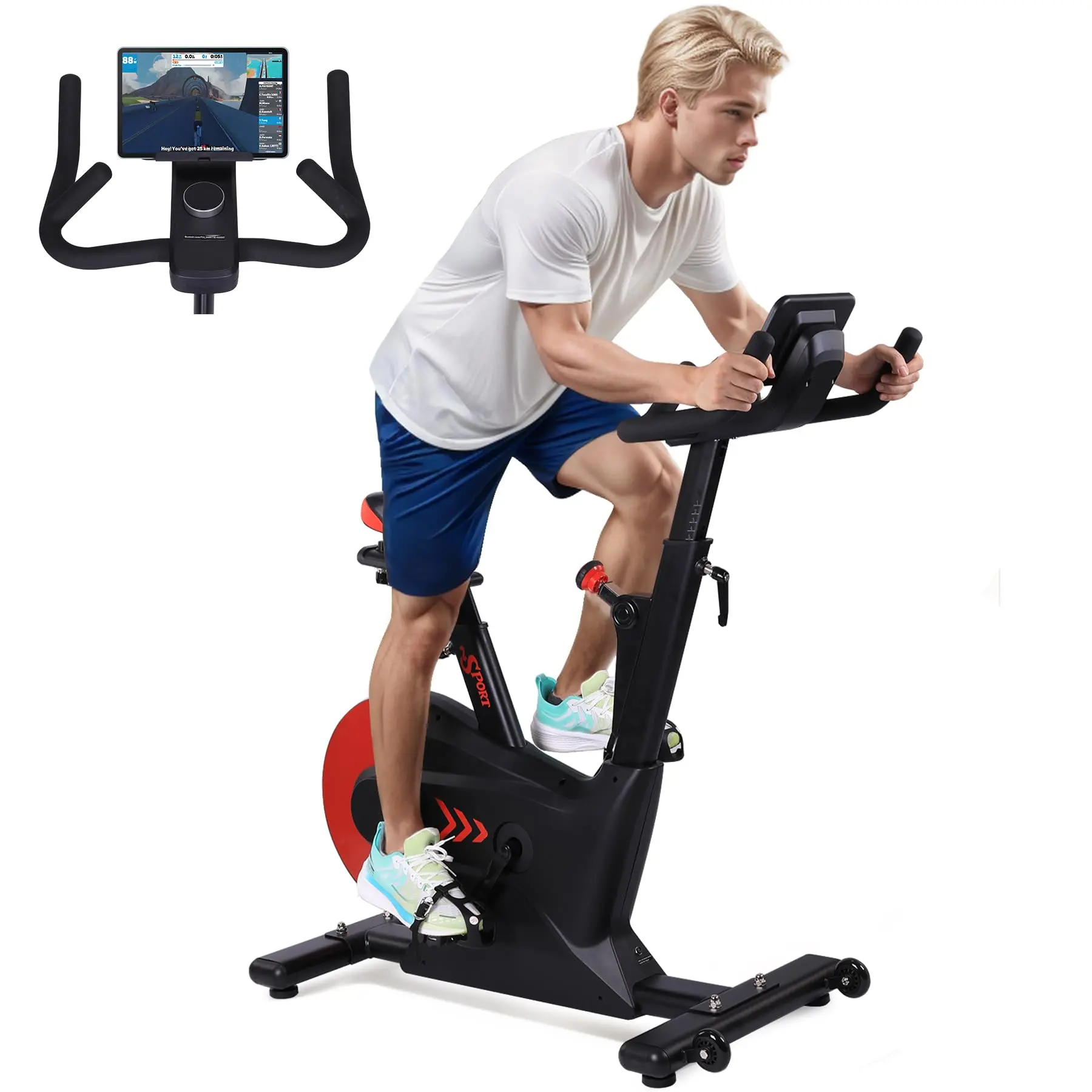 GARVEE FusionCycle Pro Magnetic Exercise Bike - Smart Knob Resistance, Silent Belt Drive, App Connectivity for Home Cardio, Adjustable Seat, iPad Mount & Rear Flywheel