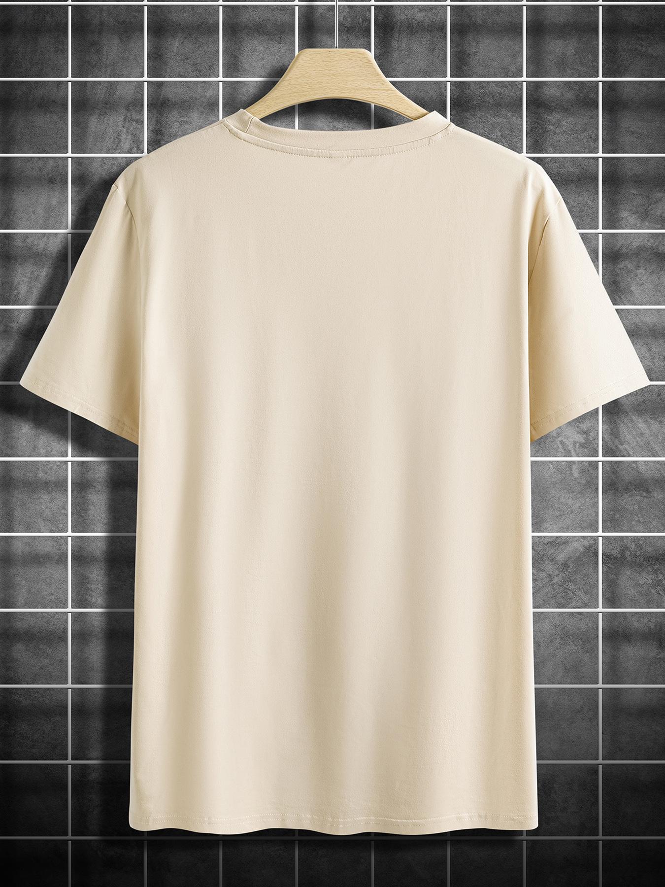 Men's Lion & Jesus Print Casual Graphic Design Round Neck Tee, Regular Fit Casual Short Sleeve Crew Neck T-Shirt for Summer, Fashion Men's Top for Daily Wear, Tropical