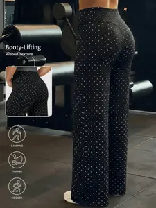 Polka Dot High Waist Wide Leg Pants, Stretchy Slim Fit Butt Lifter, Perfect for Sports and Casual Wear, Versatile Daily Bottoms