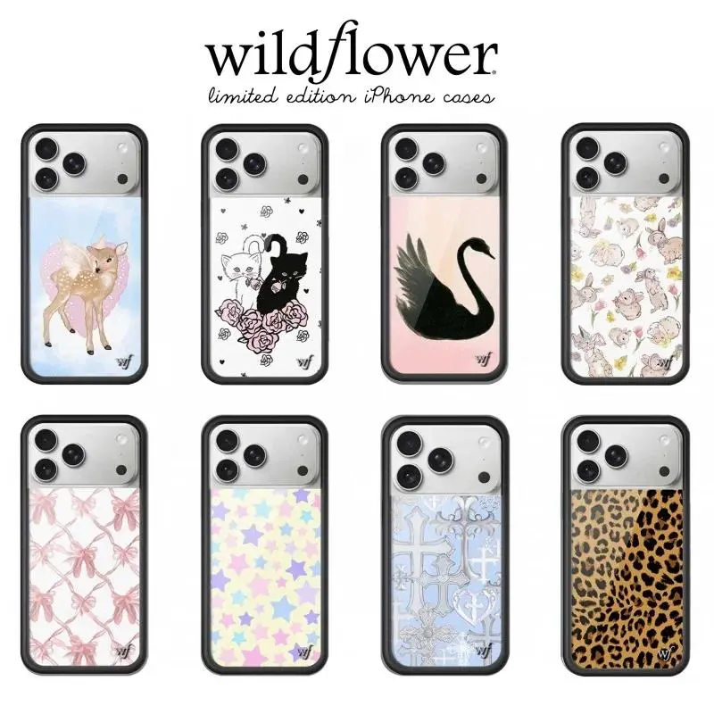 New Wildflower 3D Bow Phone Protective Case, Cute Animal-Themed Accessory for iPhone 12-17 Pro Max Plus (Little Deer, Rabbit, Cat, Swan Designs) - iPhone Series Mobile Phone Accessory