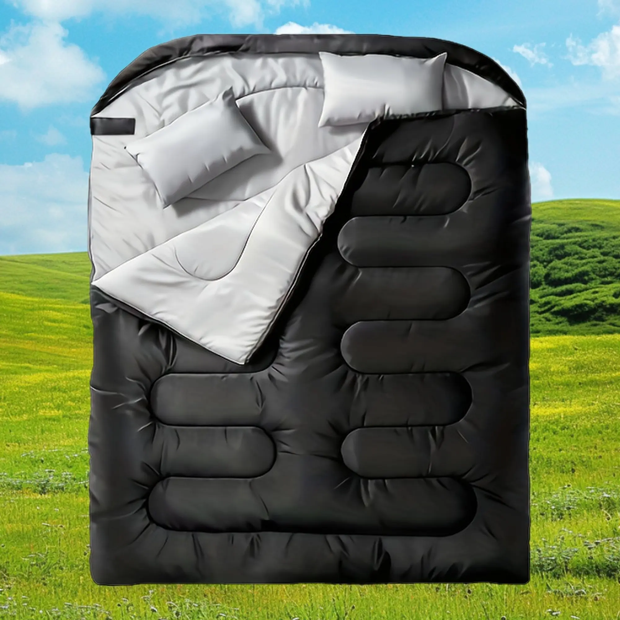 [Thickened Double] Thickened Double Camping Sleeping Bag |       Winter Outdoor Extra Large with Pillow