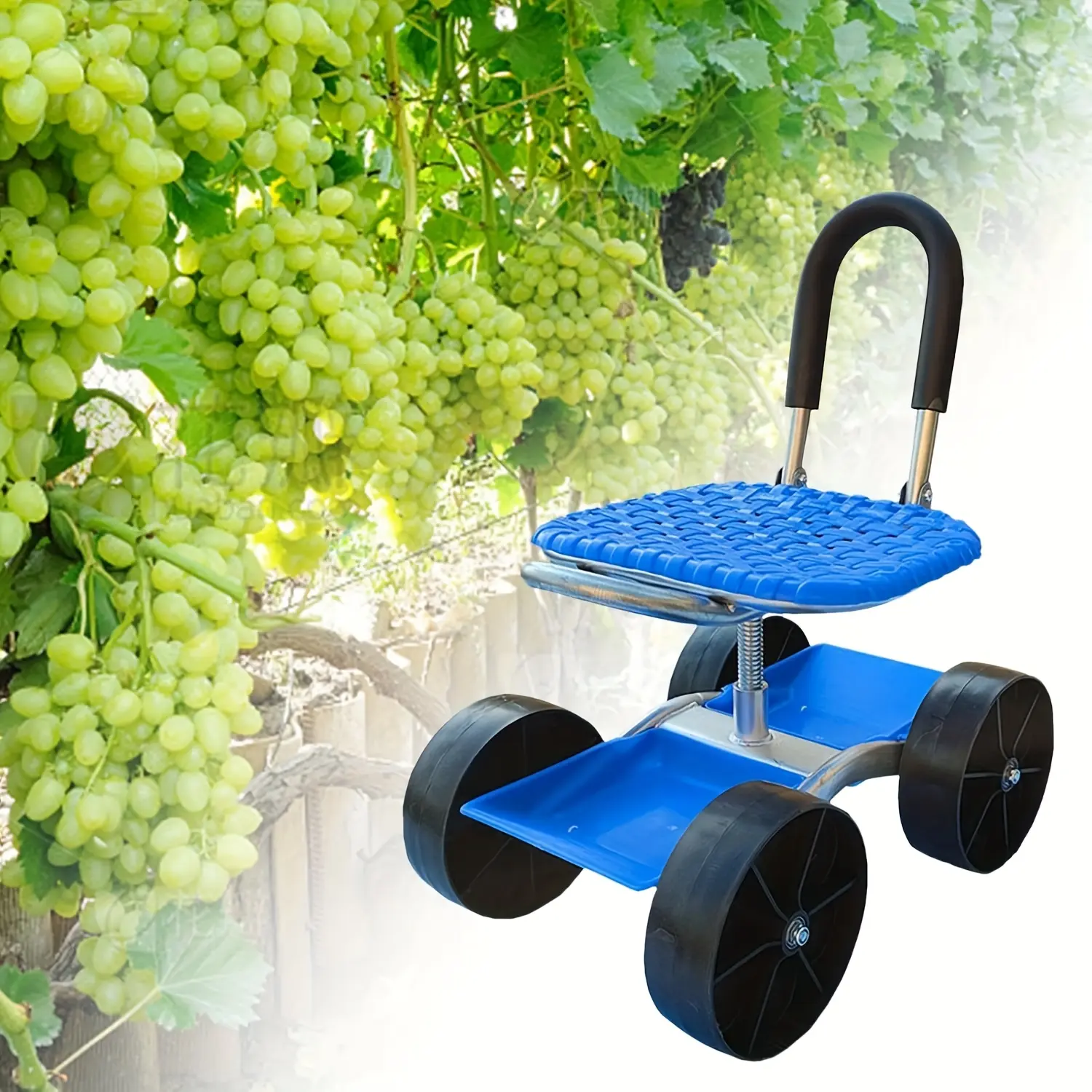 4-Wheel Rolling Garden Cart, Mobile Gardening Work Cart, Patio Planting & Weeding Stool, Labor-Saving Seat for Farm and Landscape Gardening Enthusiasts