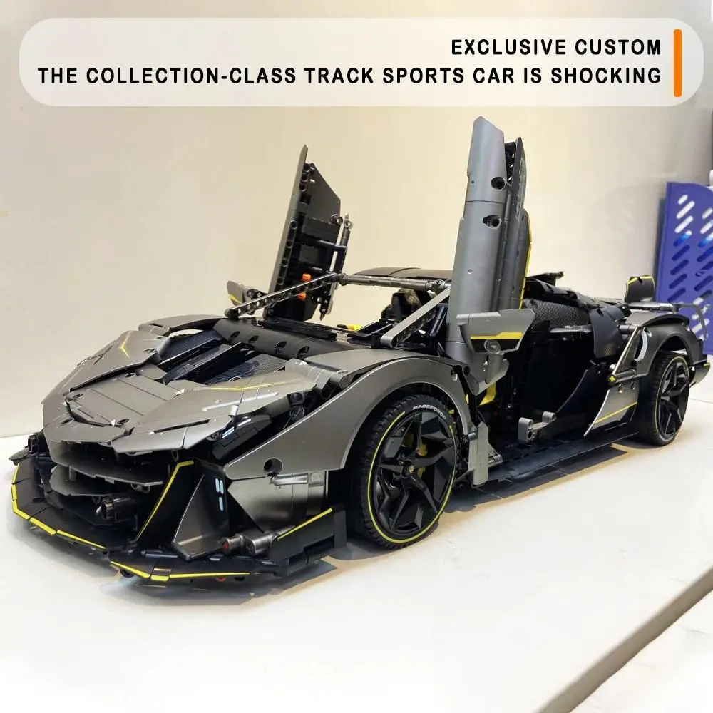 GULY 1:8 Scale Custom Super Car Building Blocks Model Unique Aerodynamic Racing Car With Electroplated Parts High Difficulty Adult Collectible Desktop Display Gift