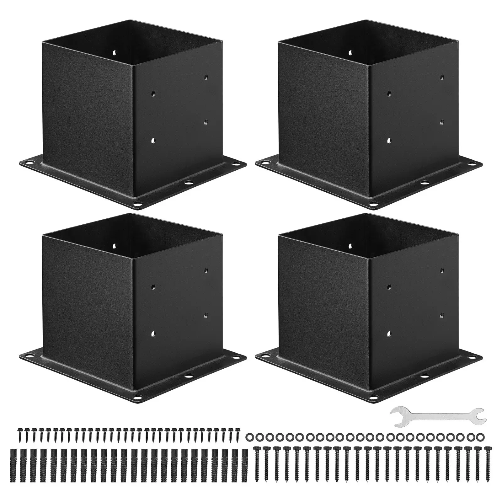 VEVOR Heavy Duty Square Base (4 Pcs), 3.6x3.6 in/92x92 mm Inner Size Carbon Steel Brackets, Outdoor Deck Railing Support for Pavilion Wood Posts, Black