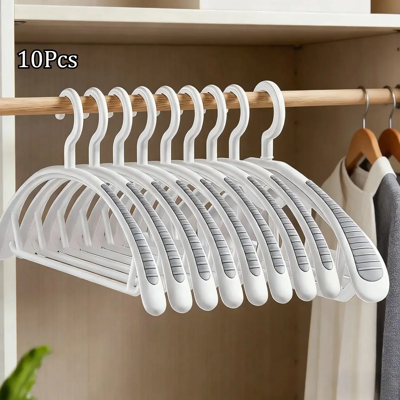 10Pcs Non-Slip Hangers, Heavy Duty, Durable, No Shoulder Bump Wide Plastic Hanger with Rubber and Horizontal Bar for Closet, Closet Organizer Hangers