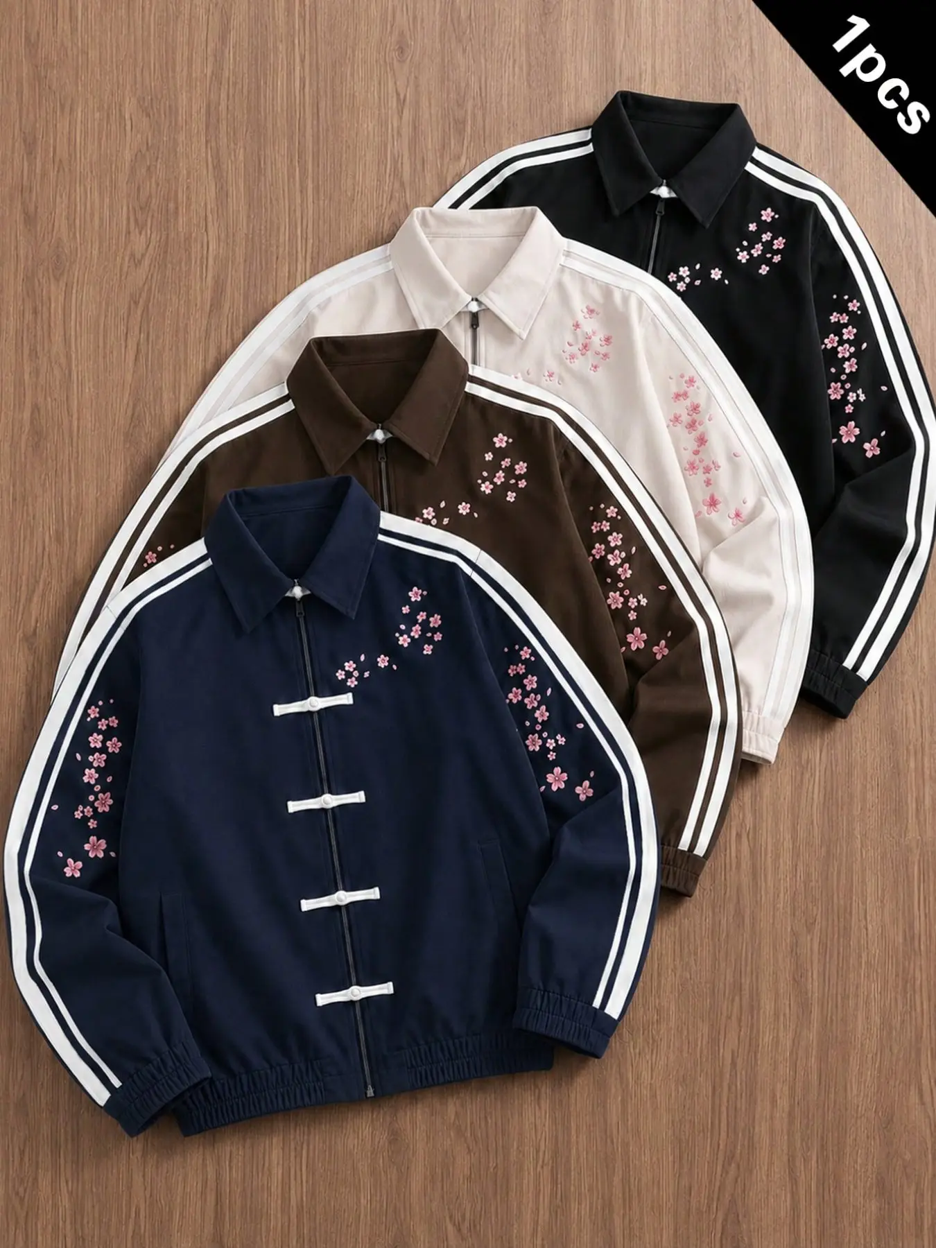New Traditional Cherry Blossom Embroidered Jacket, Loose Fitting Jacket, Loose-Fit Casual Outerwear, Spring & Fall Street Style, Campus Daily Wear