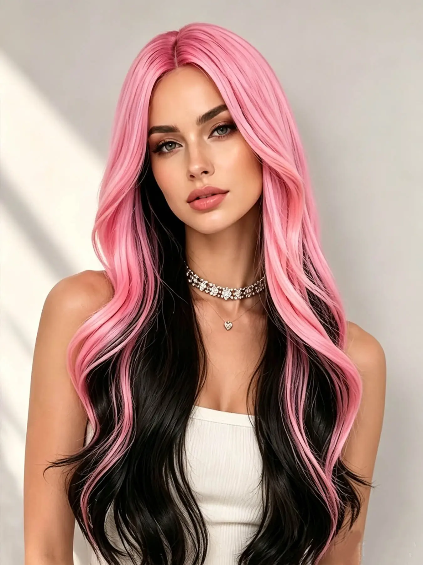 Women Ombre to Long Big Wave Wig, Middle Part, Heat Resistant, Synthetic Hair, Natural Look, Party, Halloween, Cosplay
