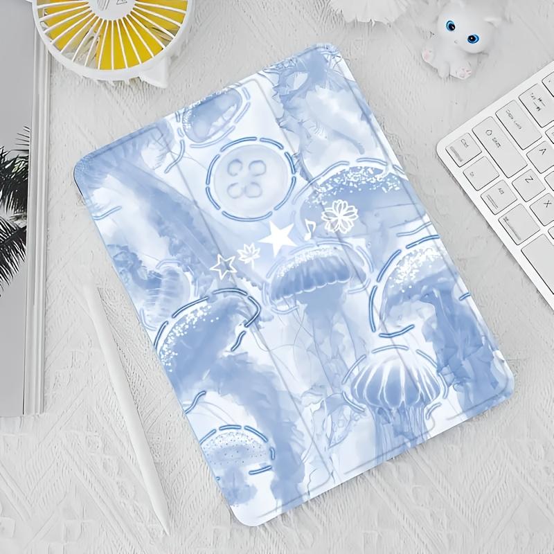 Blue Cute Creatures Suitable for iPad  Protective Case 2021 with Side Sticker and Stand, Cartoon Air5 with Pen Slot, 12.9 for iPad 10.2 Inch, Transparent Anti-fall Case for iPad 9th Gen, Pro11/Air4th/Air5th 10.9 Inch, 7/8/9th for ipad Air6