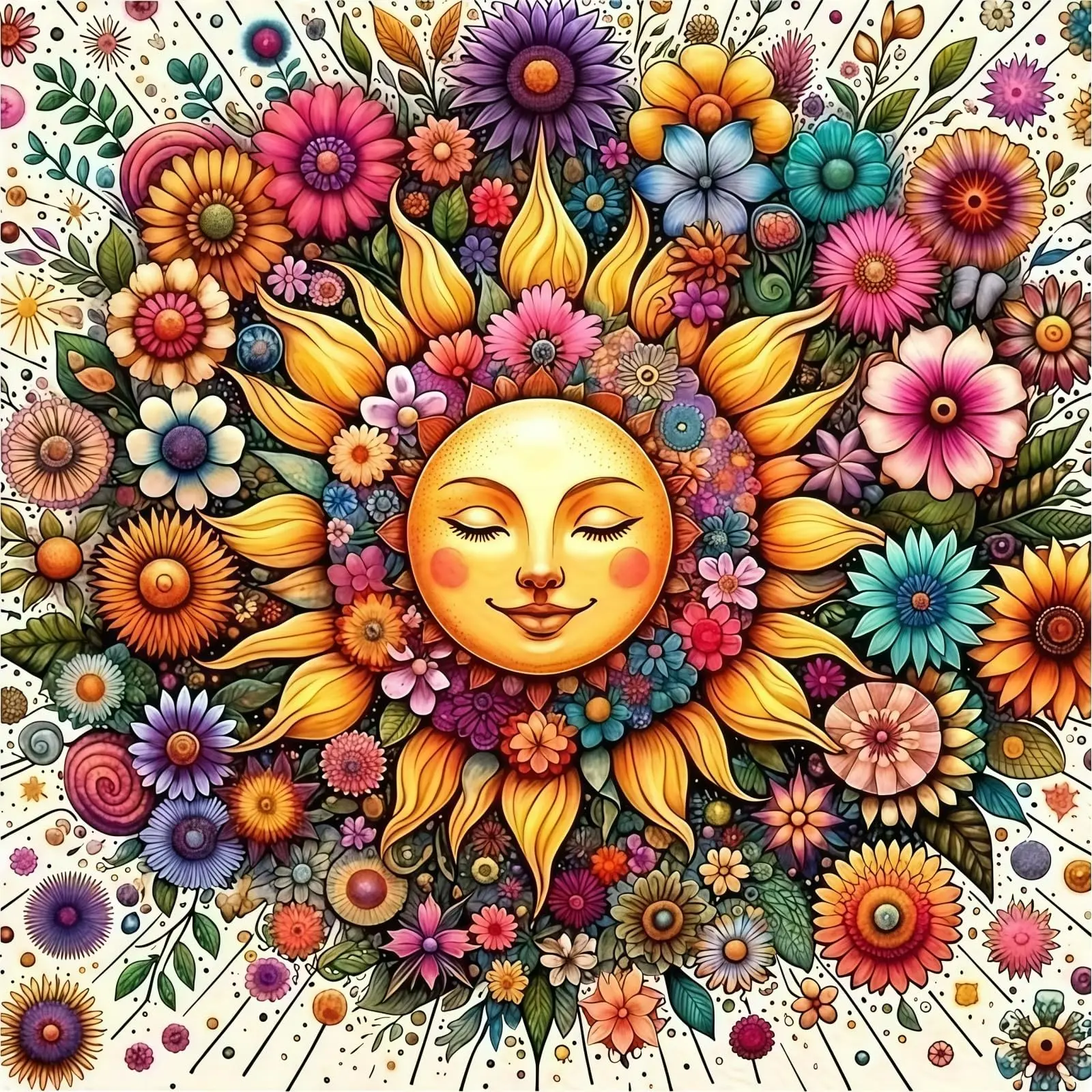 5D DIY Diamond Painting Kits for Adults Beginners, Full Drill Smiling Celestial Sun Face Floral Wreath Blooming Flowers Gem Art Sets, Vibrant Boho Sunflower Mosaic Rhinestone Canvas Craft Kits, Aesthetic Home Living Room Wall Decor Artworks Gifts