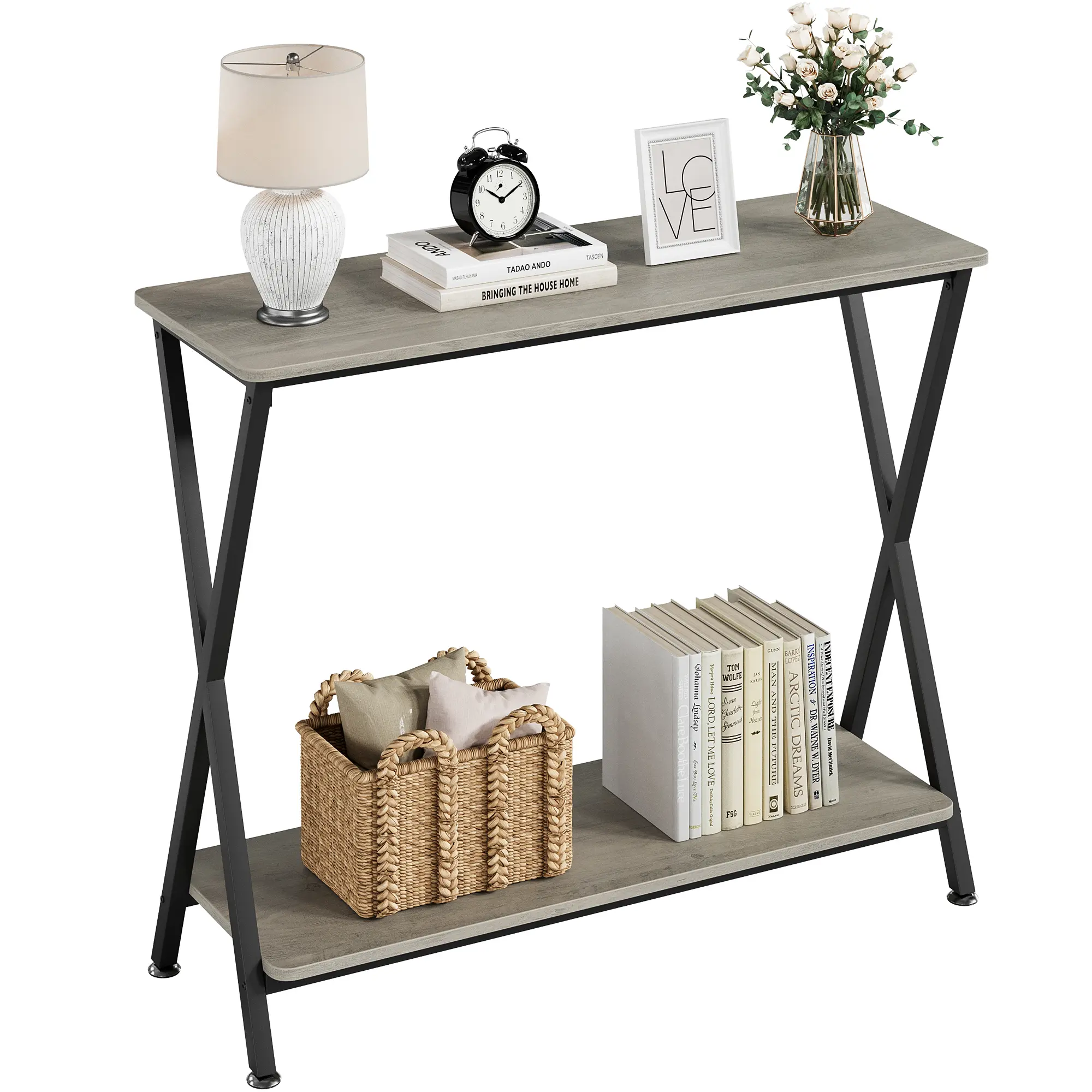 Garvee Slim Industrial Console Table for Living Room – 2-Tier Entryway Sofa Table with Storage Shelf – Sturdy Metal Frame – Ideal for Hallway, Foyer, Bedroom