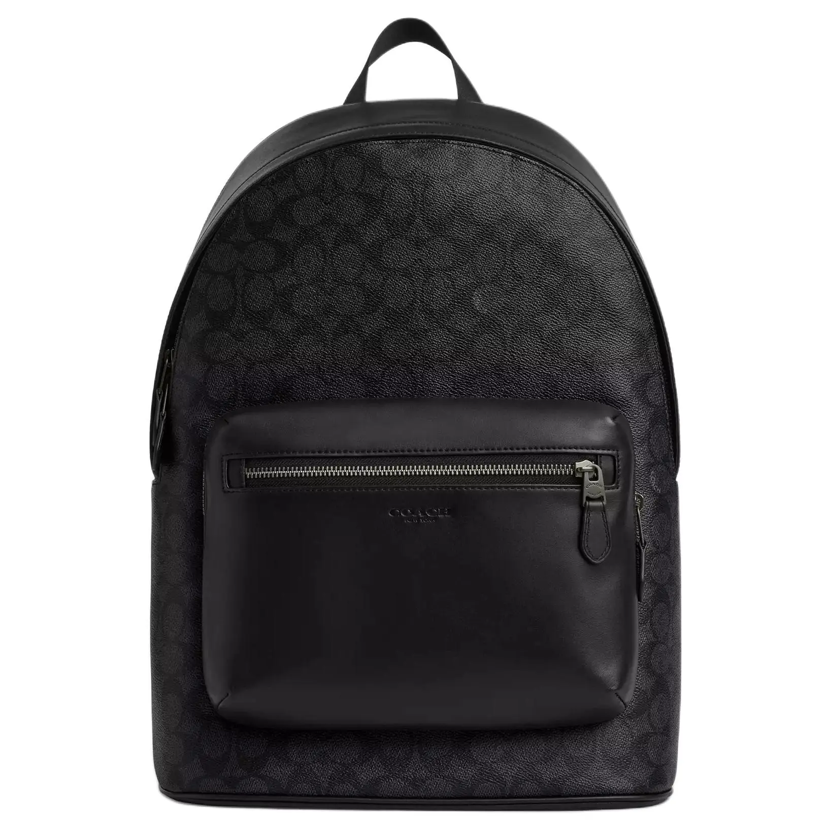 COACH West 32 Logo-Print Zip-Top Backpack in Coated Canvas and Smooth Calfskin – Unisex Large Charcoal