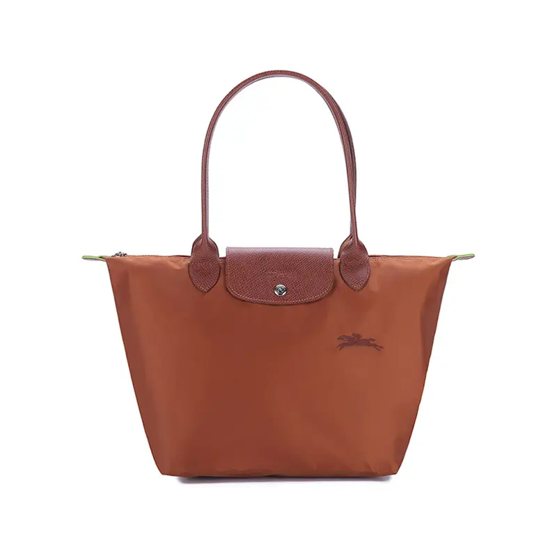 Longchamp Le Pliage Green 28 Crossbody Handbag for Women, Flap-and-Zip Closure with Leather Trim, Brown