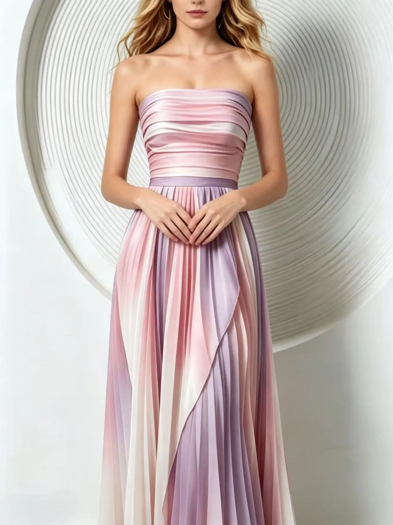 Women's Striped Bustier Dress, High Waist Flowy Long Skirt, Party Dress, Wedding Guest Dress, Luxury Evening Gown, Vacation Dress, Chic