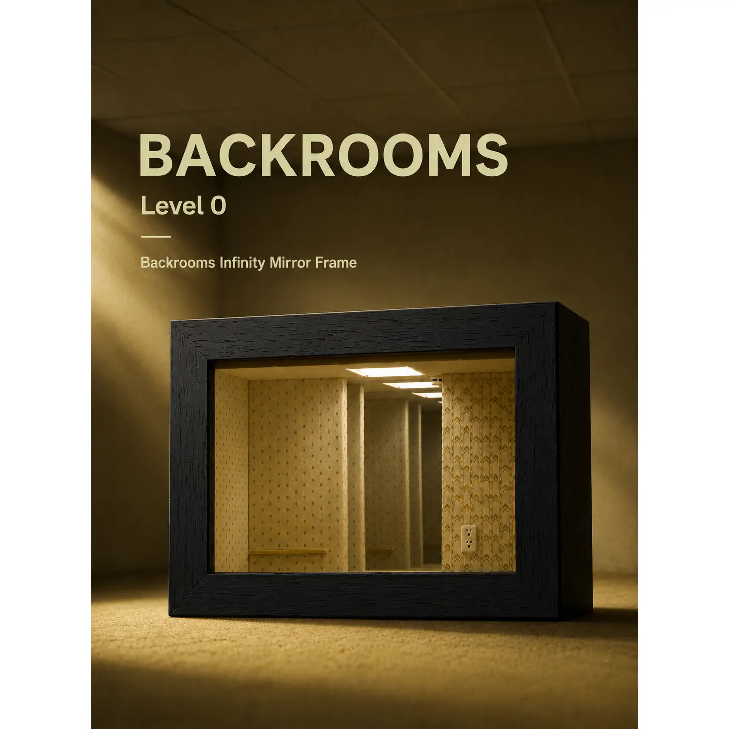 Backrooms Level 0 Infinity Mirror Frame - Liminal Space Shadow Box, Home Decorative Mirror, Modern Minimalist Room Accessories Wall Decor