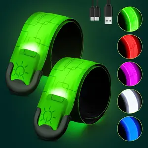 Fitense Rechargeable LED Armband 2-Pack, High Visibility Running Gear for Night Safety, 5 Colors & 3 Modes Light Up Wristbands for Night Walking, Cycling, Running Gift for Women Men KidsWhite