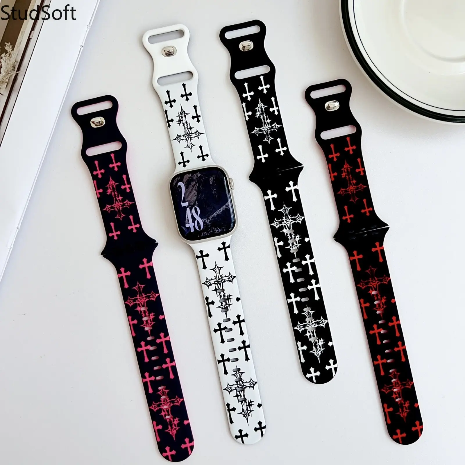 Gothic Cross Silicone Watch Band for Apple Watch 38mm 40mm 41mm 42mm 44mm 45mm 49mm Women Men Punk Sport Strap iWatch Series 10 9 8 SE Ultra 2 Streetwear Wristband,back to school,back to school haul