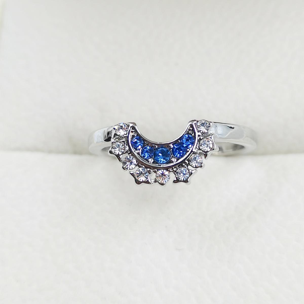 European American Simple Shiny Sun Moon Blue Inlaid Crystal Celestial Couple Stackable Ring Set