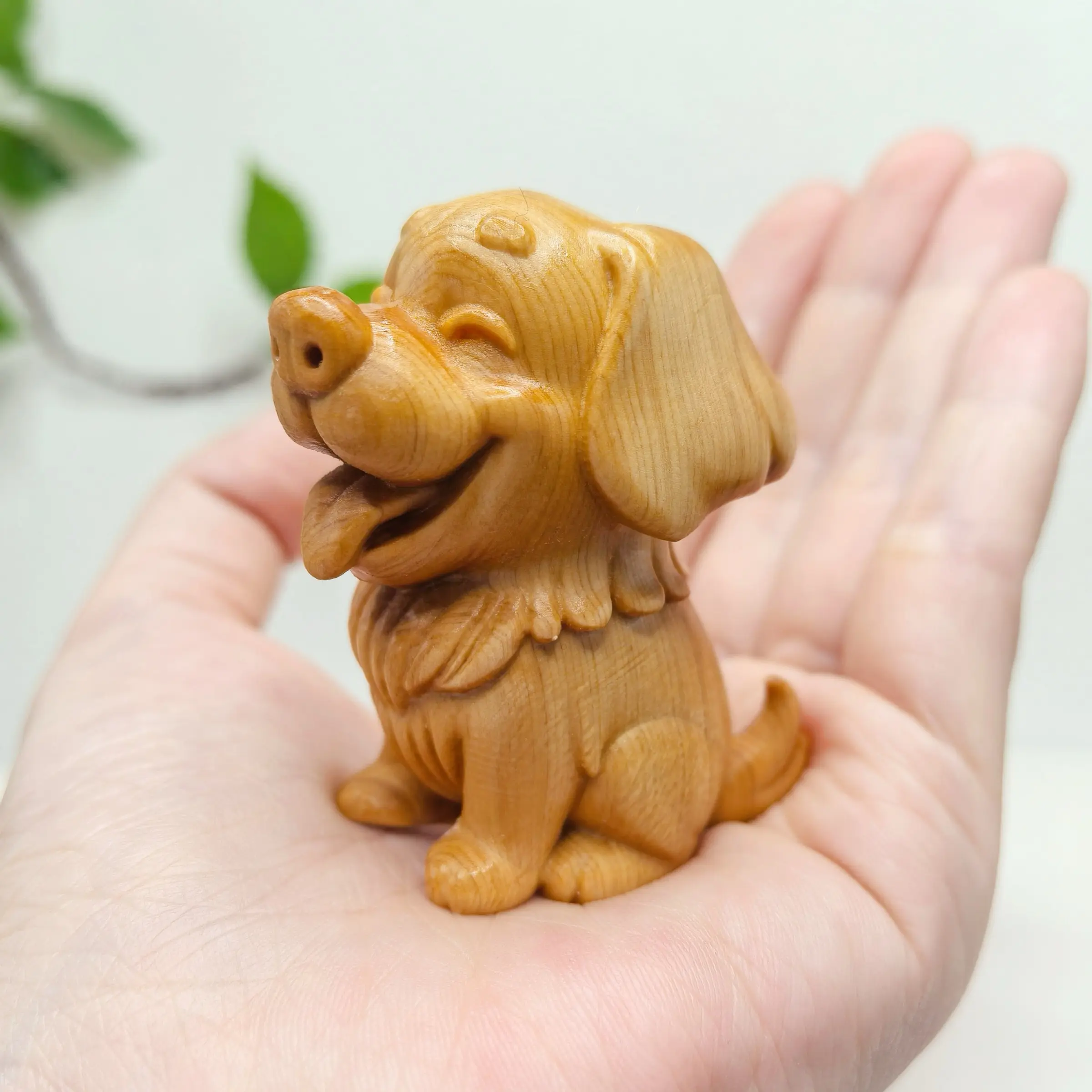 1pc Solid Wood Carved Cute Husky Dog Mini Statue Decoration Piece, Home Decorative Artwork, Creative Wooden Artwork, Fun Animal Decoration