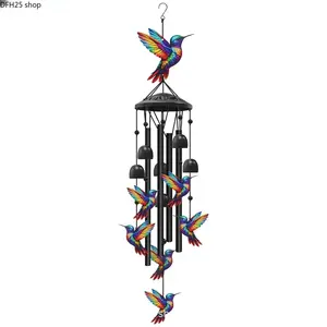 Hummingbird Wind Chime for Outdoor Garden Decor, Metal Hanging Ornament with Melodic Sound and Weather Resistant Design