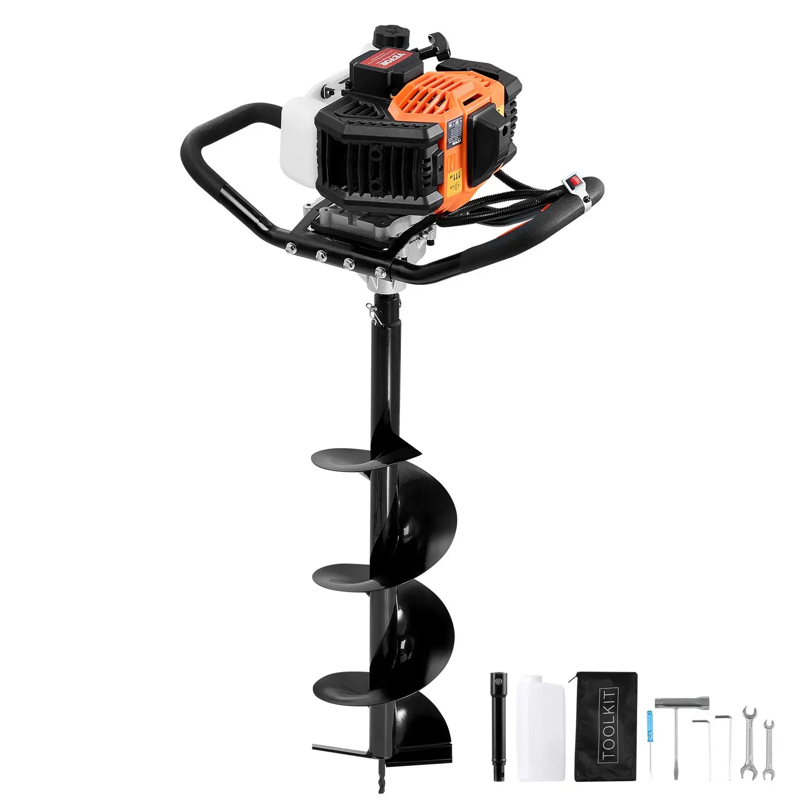 【DealsForYouDays】VEVOR Post Hole Digger Gas Powered, 52CC 1450W Earth Auger, Gas Auger with 8" Auger Drill Action Design Bits 1 Extension Rod, Post Fence Hole Digger for Farmland Garden Plant, Orange+Black