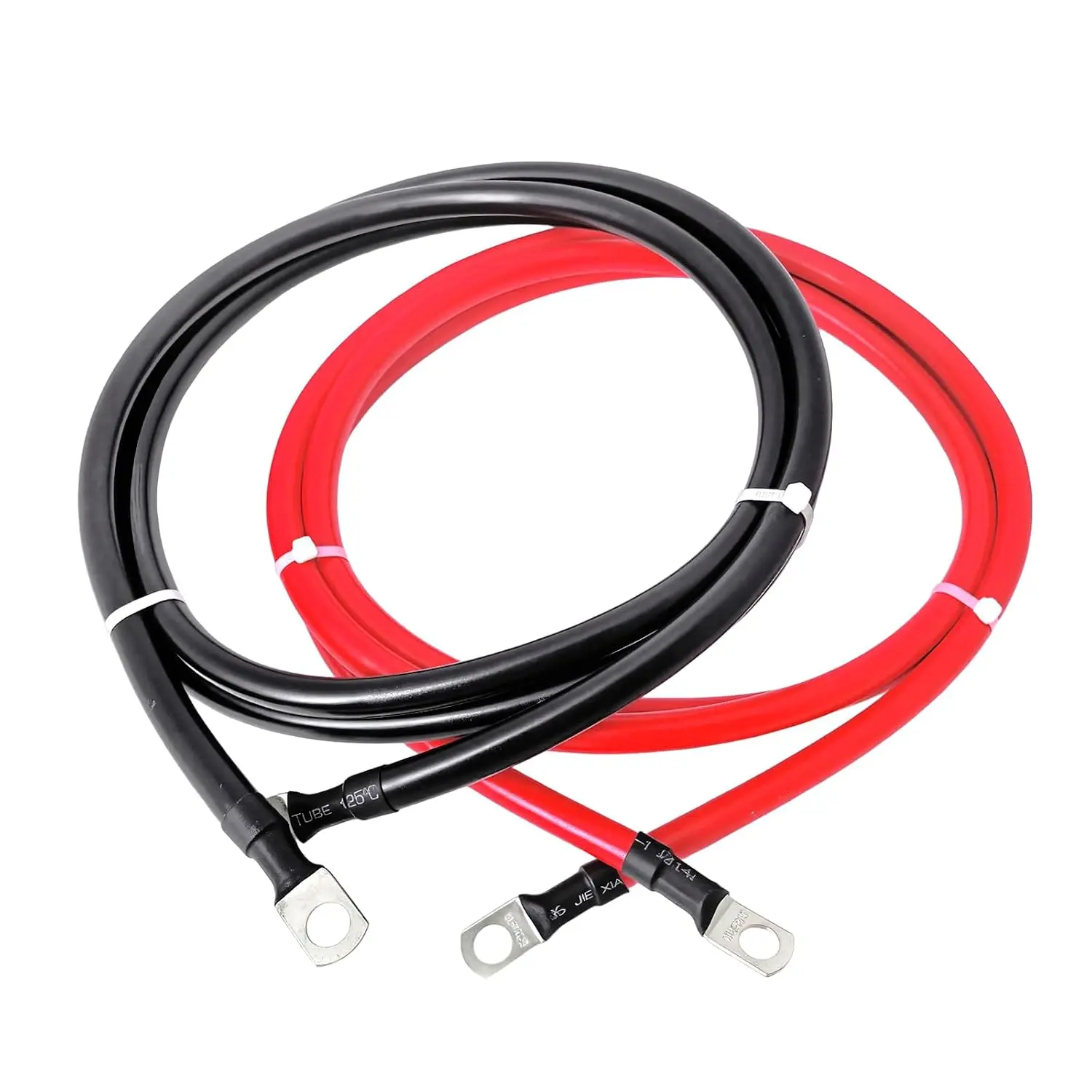 2 AWG PVC-Jacketed Pure Copper Battery Cable Set, 5ft Corrosion-Resistant Marine-Grade Cables with 3/8in Ring Terminals for Marine Vehicles, Automotive Power Transfer (RV, Boat)