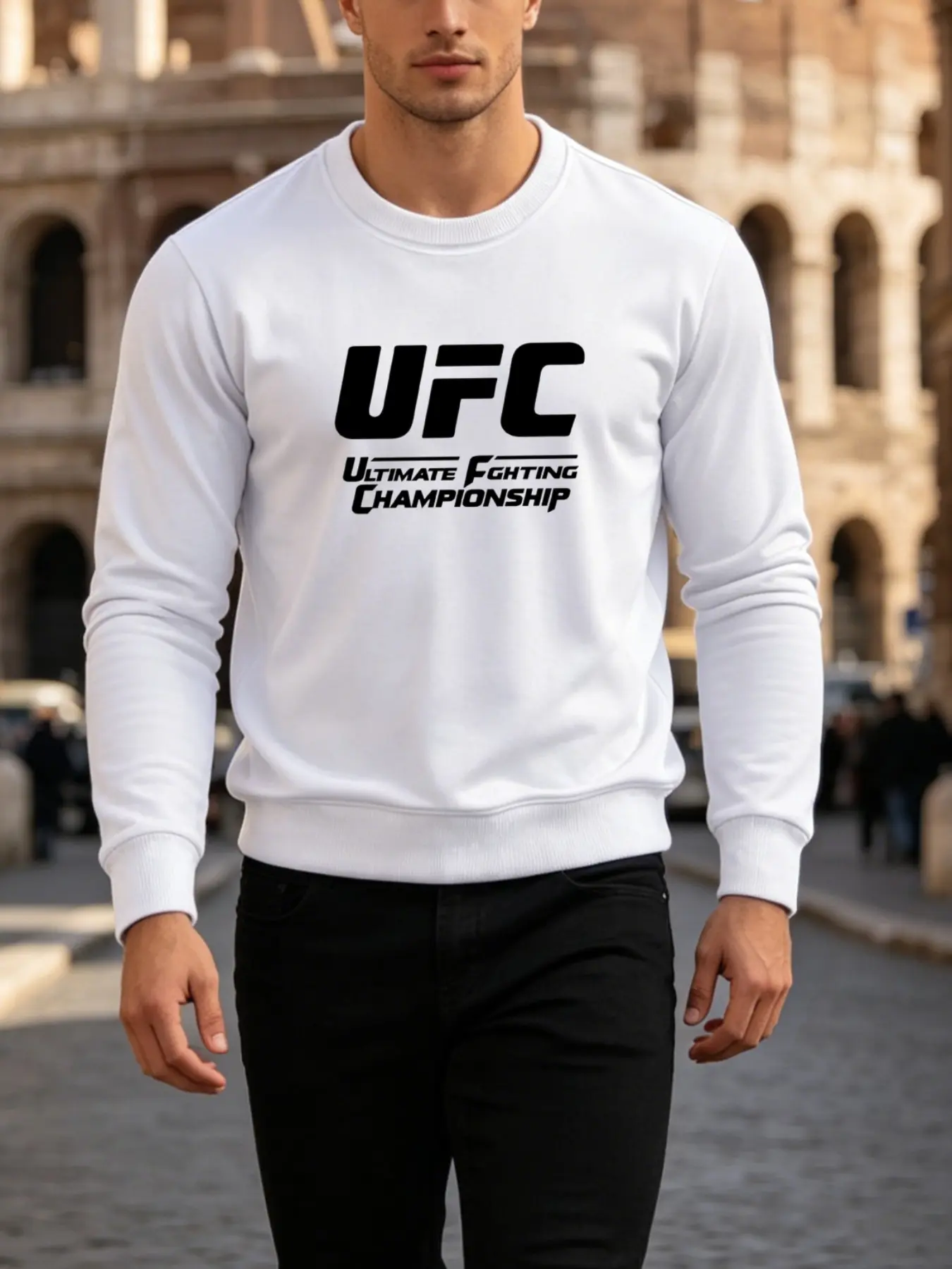 Men's Casual Ufc Print Sweatshirt, Comfortable and Stylish Design for Spring and Fall, Soft Fabric, Ideal Gift for Him