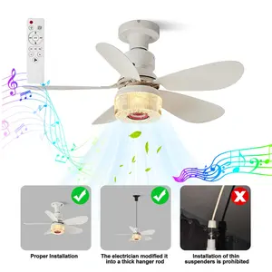 Remote Control Ceiling Fan Light with Bluetooth-compatible Speaker, E27 Socket, RGB Adjustable Timer, Modern Smart Fan for Home Office Bedroom Kitchen