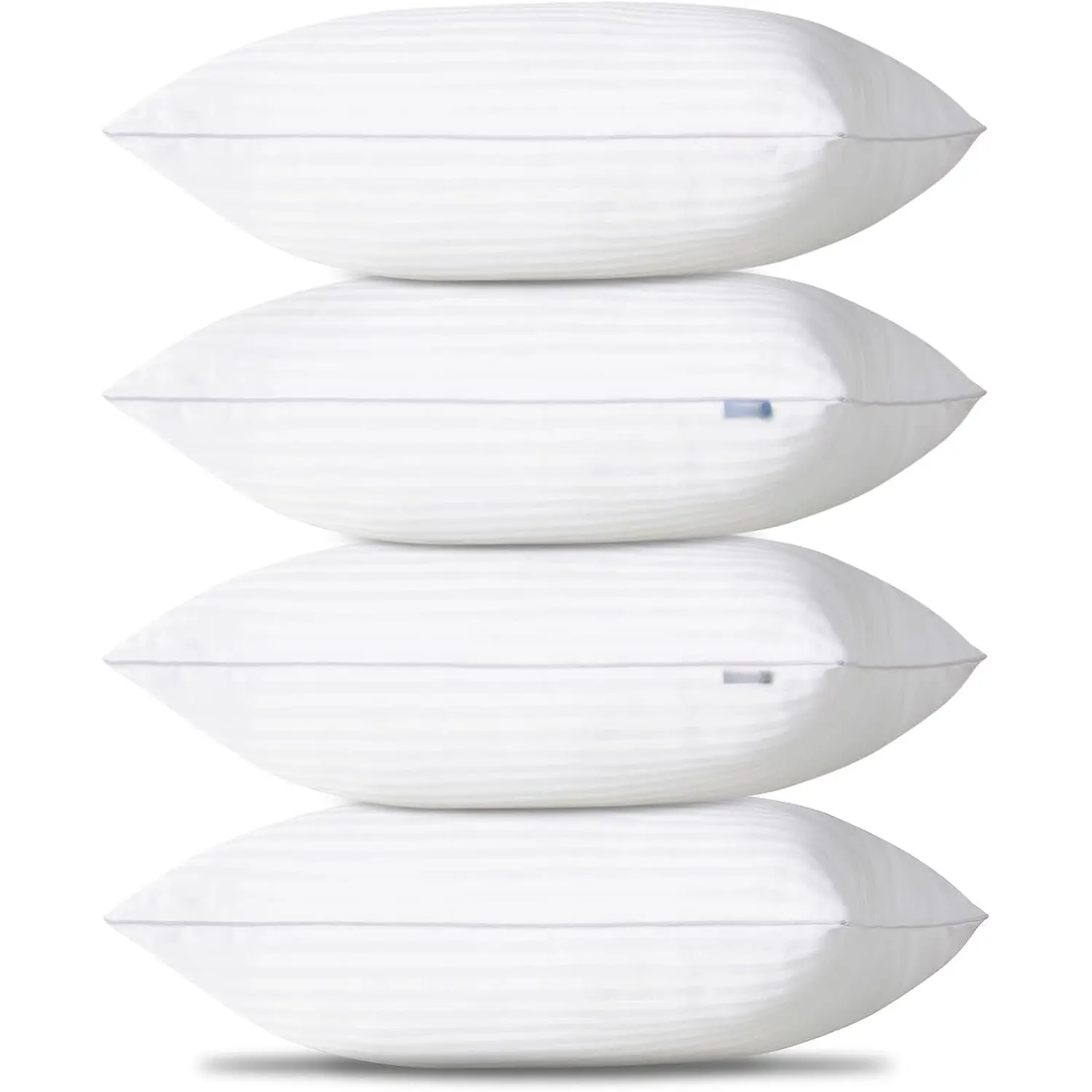 Down Alternative Striped Bed Pillows (Set of 4, 18x28 in) - Oeko-TEX Certified, Polyester Fill, Soft Supportive, Machine Washable, Fit Side Sleepers, Luxury Hotel Look, Ideal for Minimalist Bedroom & Primary Rooms, Four Pillows