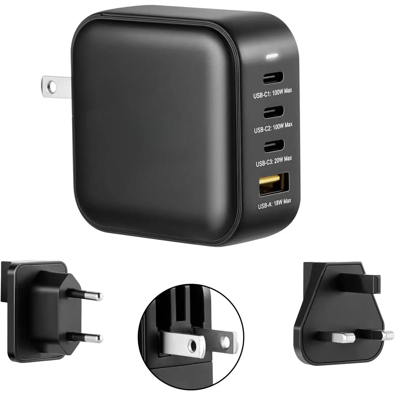 P3 100W Turbo 4-Port GaN Travel Wall Charger USB C PD Power Adapter | Compact Foldable Plug (3x USB-C, 1x USB-A), Compatible with MacBook Pro Air, iPad Pro,  17/16 Pro Max, Galaxy S25/24