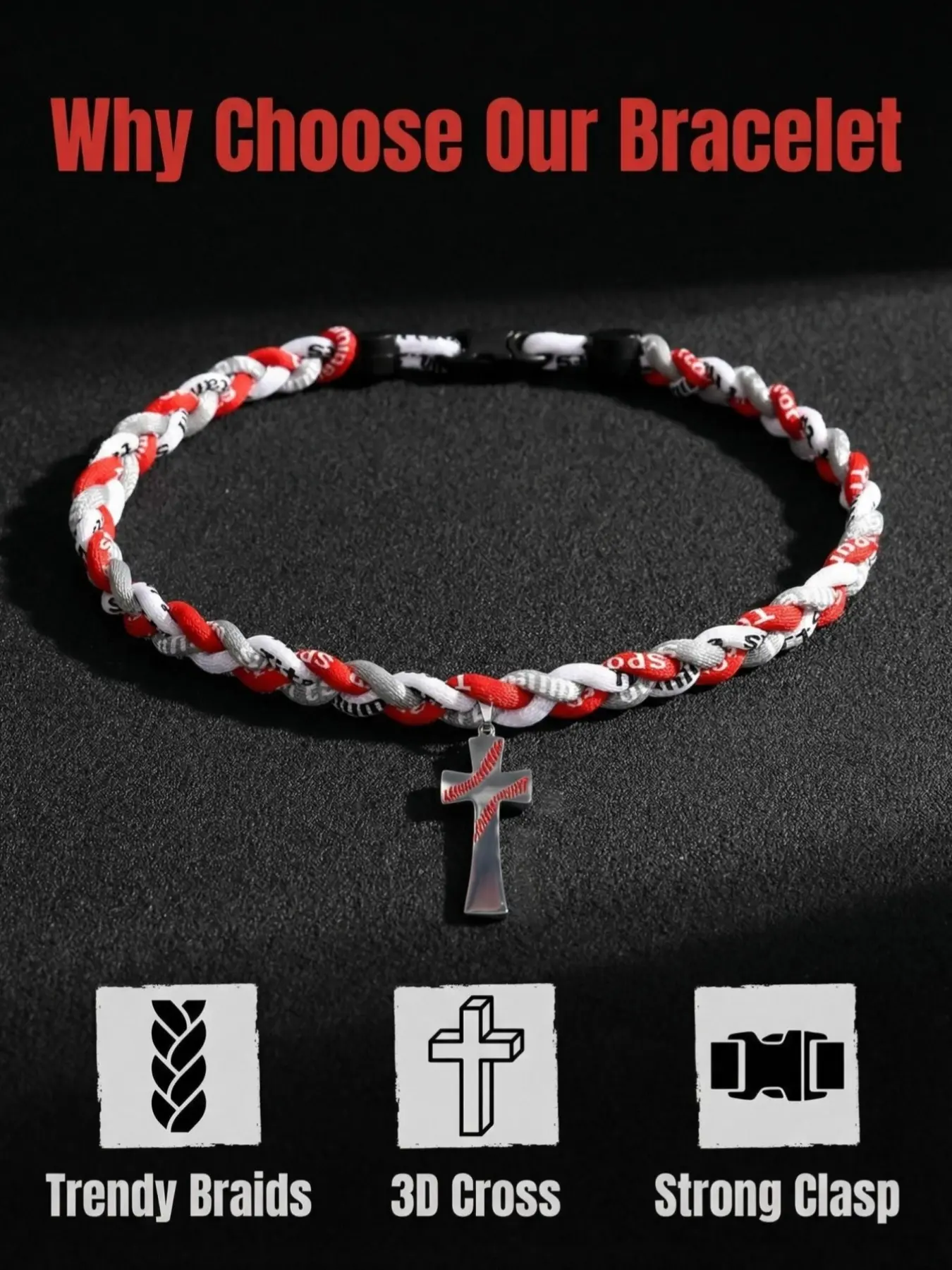 Three-Strand Braided Cross Sports Bracelet, Blue Interwoven, Retro Faith Streetwear Style, Fashionable and Practical Accessory