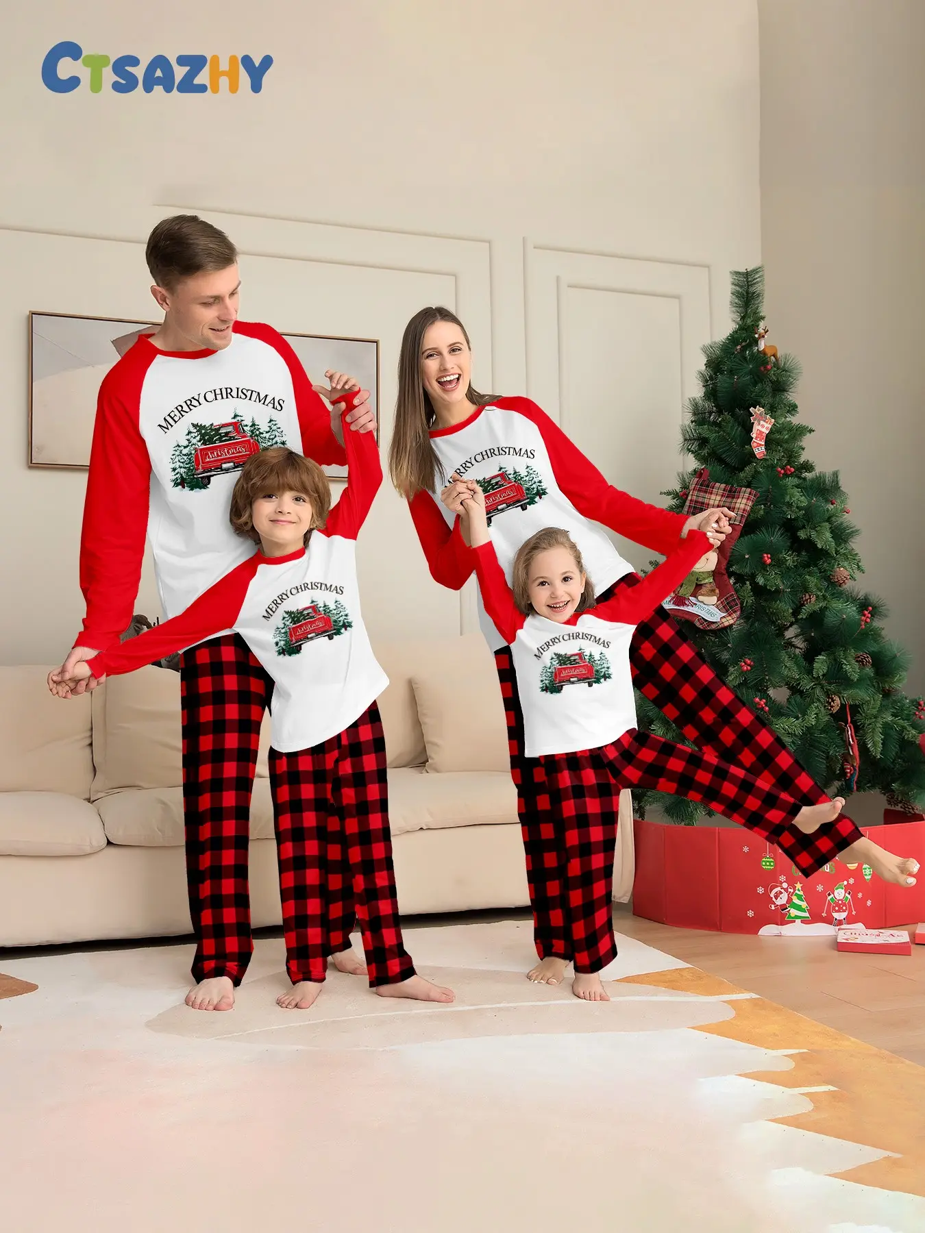 Christmas Family Matching Pajamas Set, Snowman Plaid Print Raglan Long Sleeve Sleepwear, Soft Cozy Crew Neck Home Loungewear, Holiday Family Photo Outfit for Men Women Kids